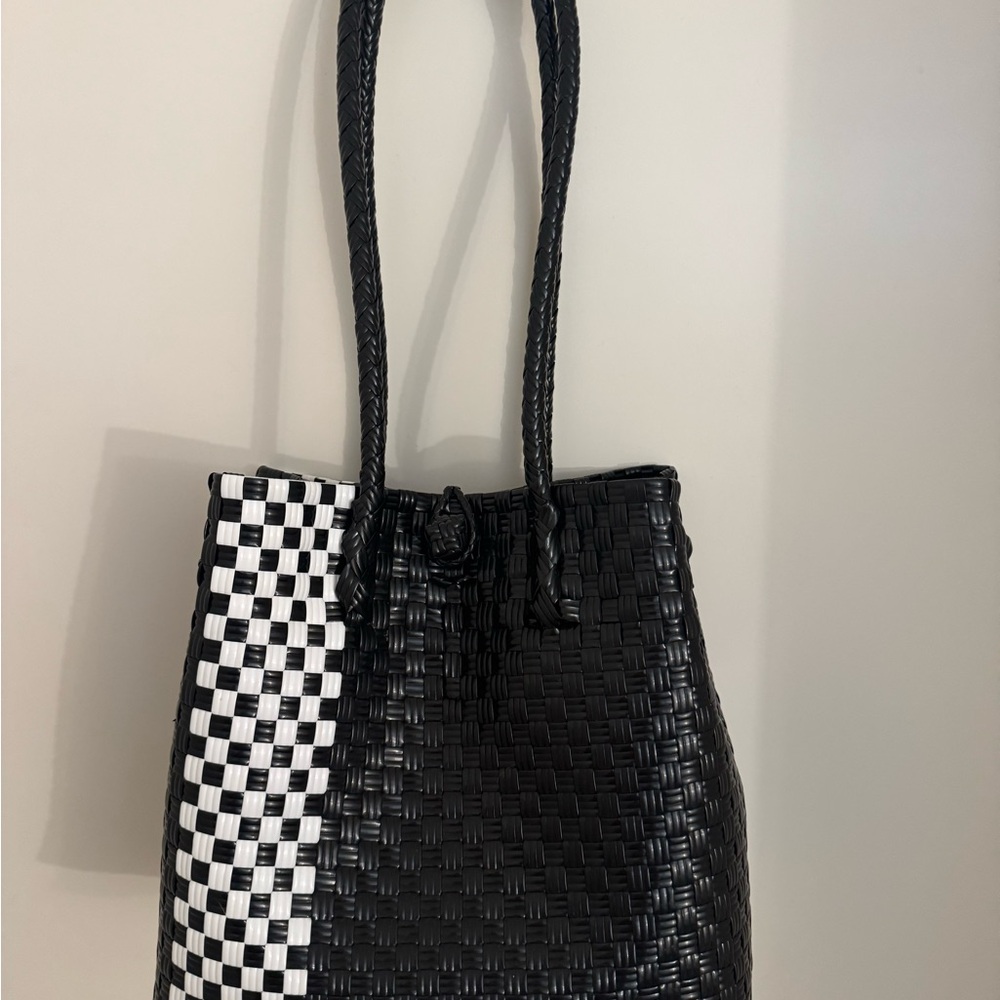 Woven Two-Tone Black and White Tote Bag